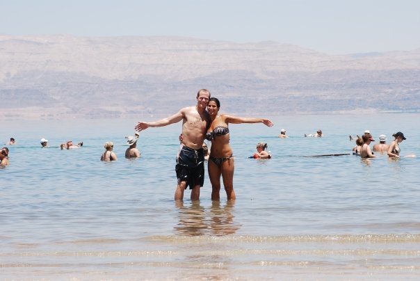 My husband and I in the Dead Sea, Israel
