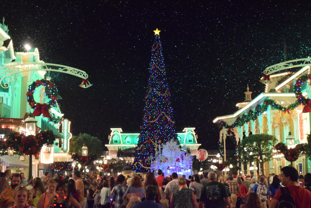 Magic Kingdom at night during Christmas