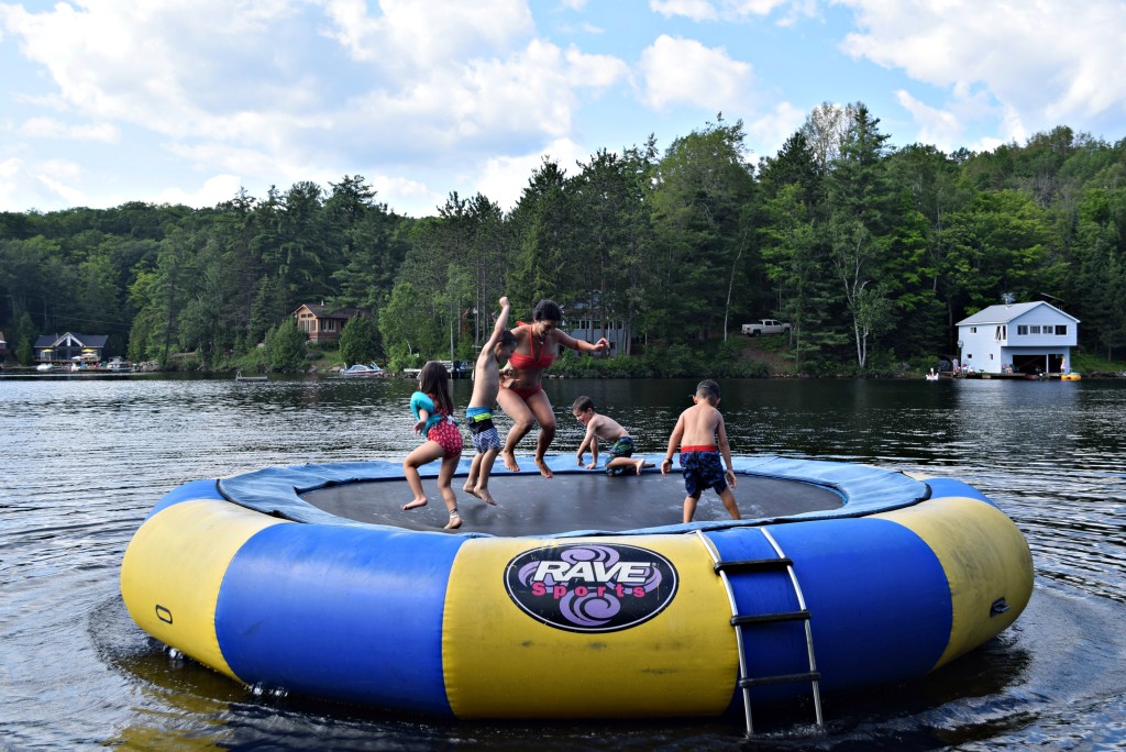 jumping on water trampoline