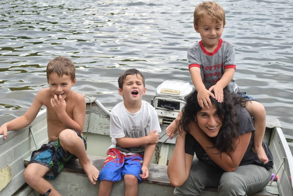 me and the boys on boat at cottage