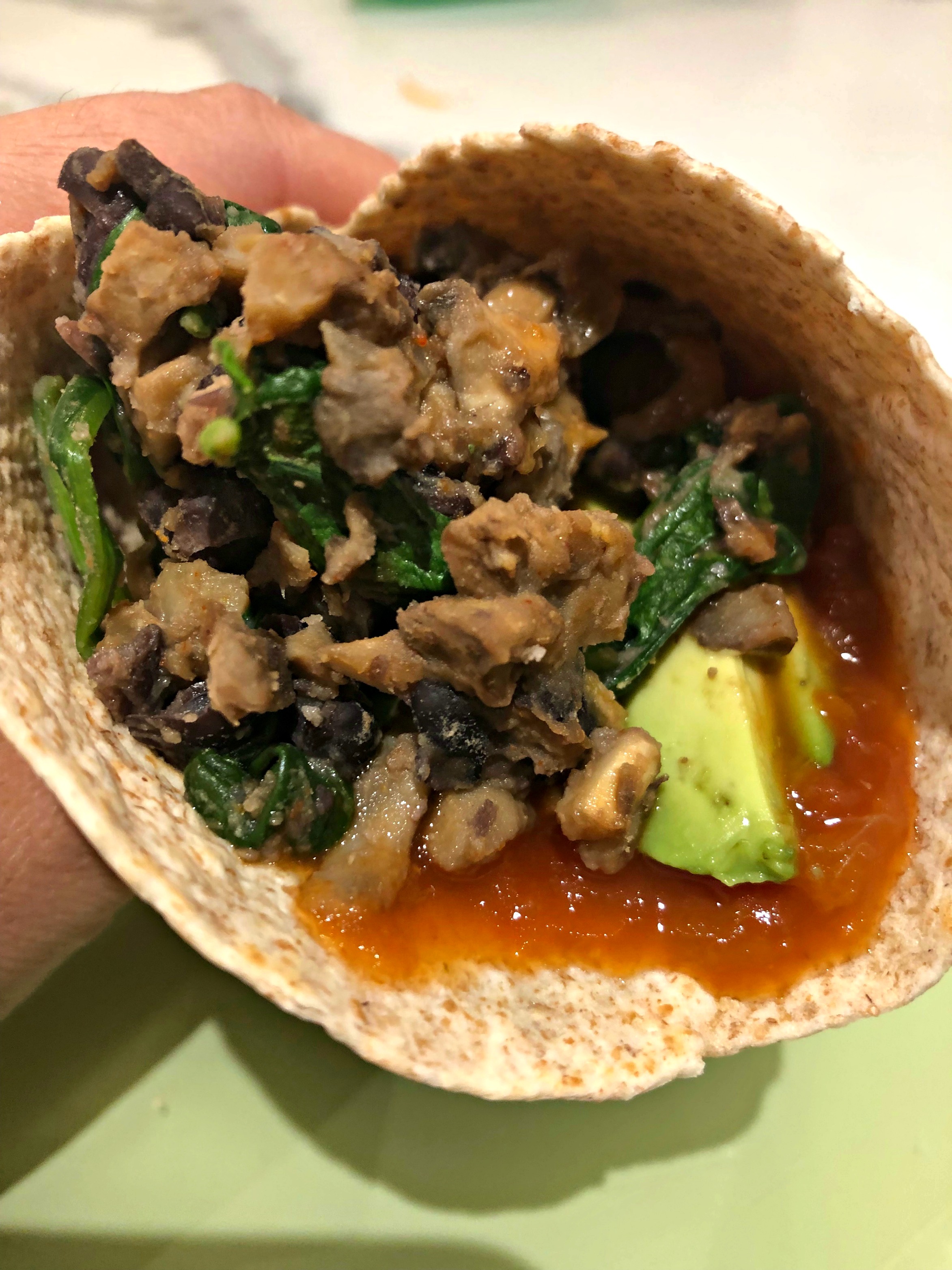 vegan spinach & mushroom black bean burrito - Mayahood